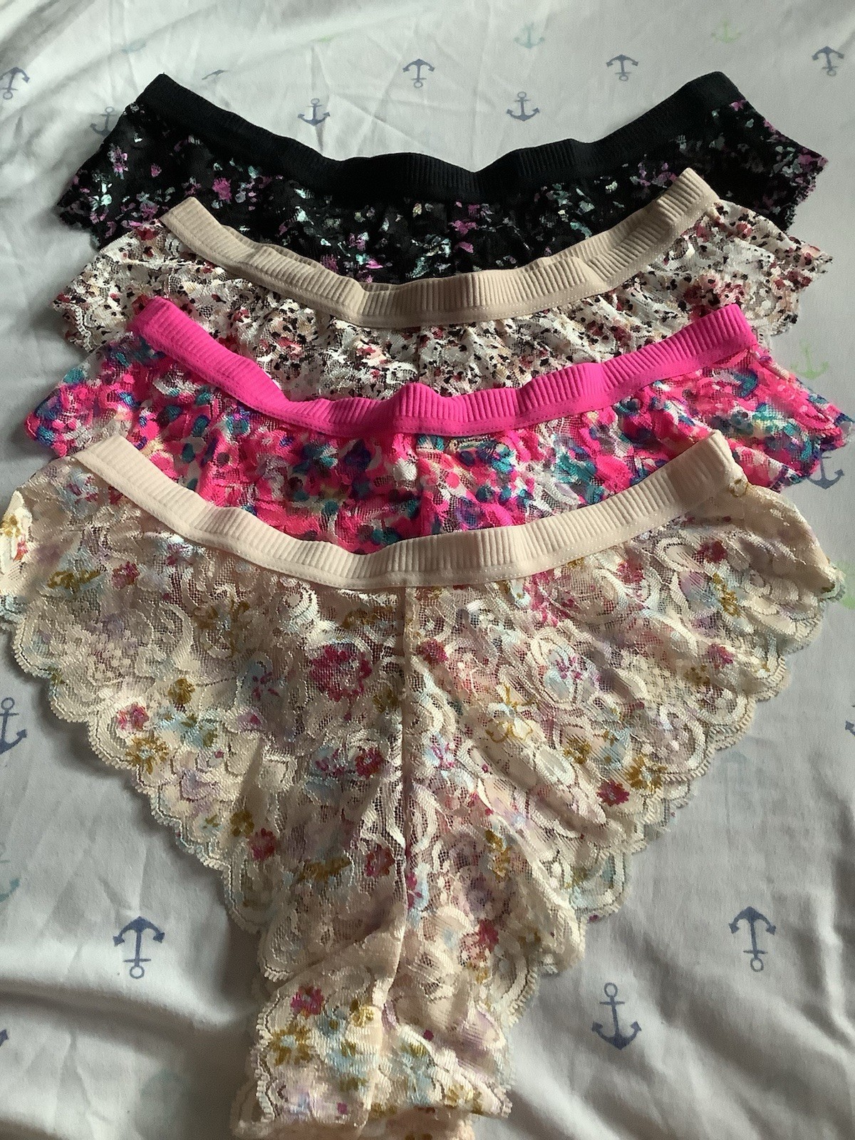 Women’s Floral Lace Cheeky Panties Black Pink White Semi-Transparent 4pk XL