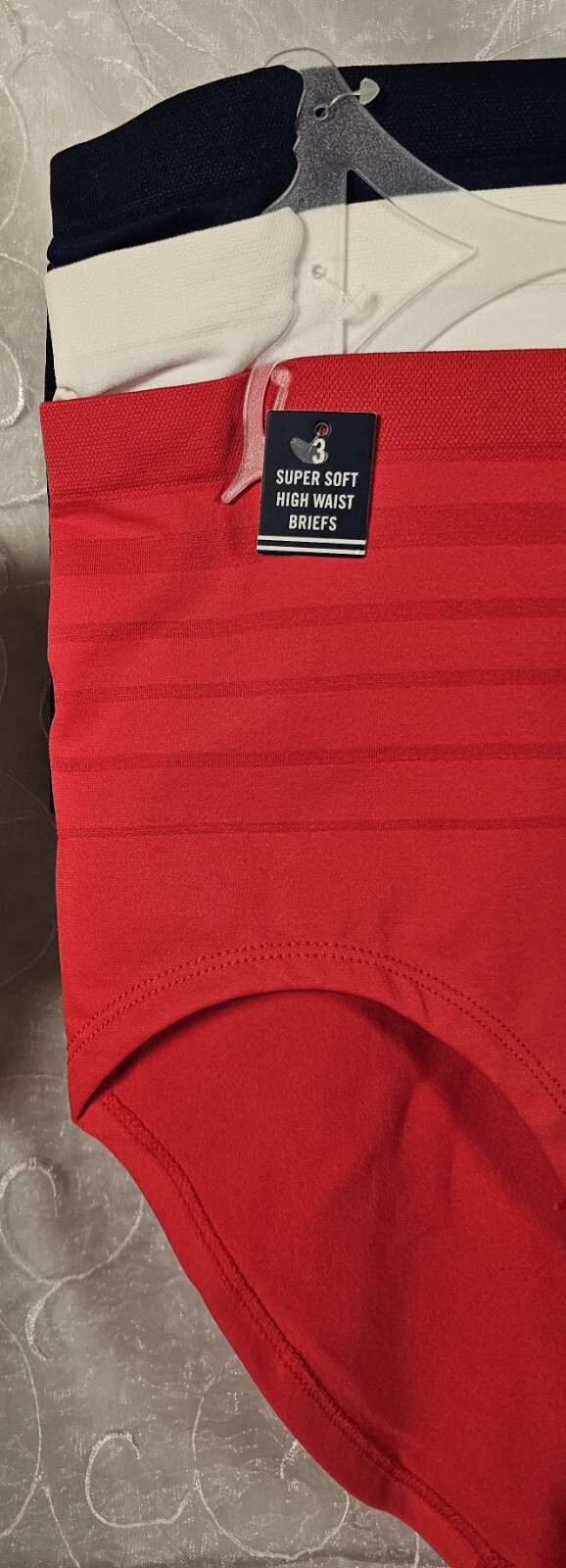 Nautica 3 Super Soft High Waist Briefs 2X Plus Size, Red White Navy Blue Stretch