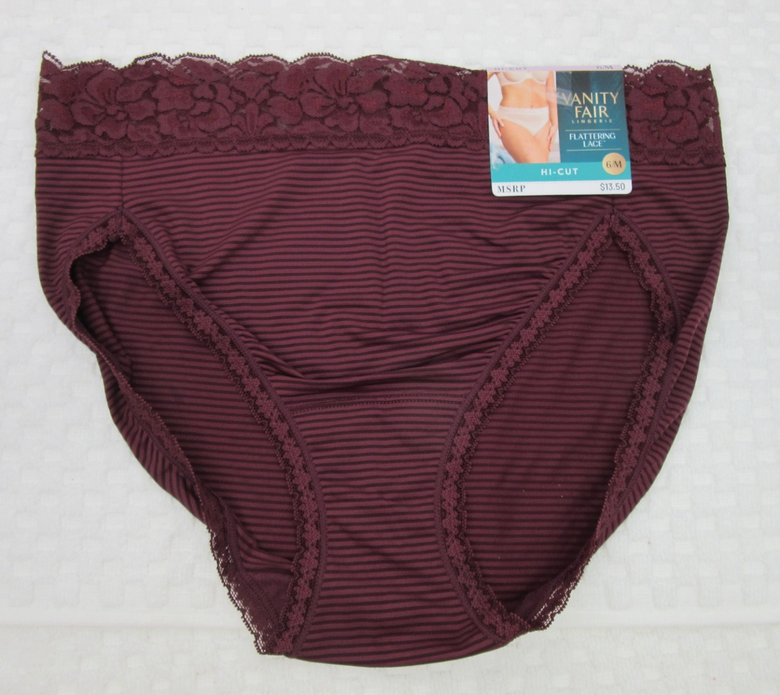 NWT set/3 VANITY FAIR FLATTERING LACE HI CUT 13280 LEGACY RED FROSTED FIG PLUM