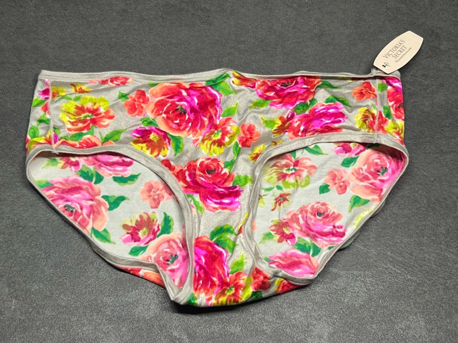 Vintage Victorias Secret Silky Satin Seamless Panty Rose Pink Neon Floral M New