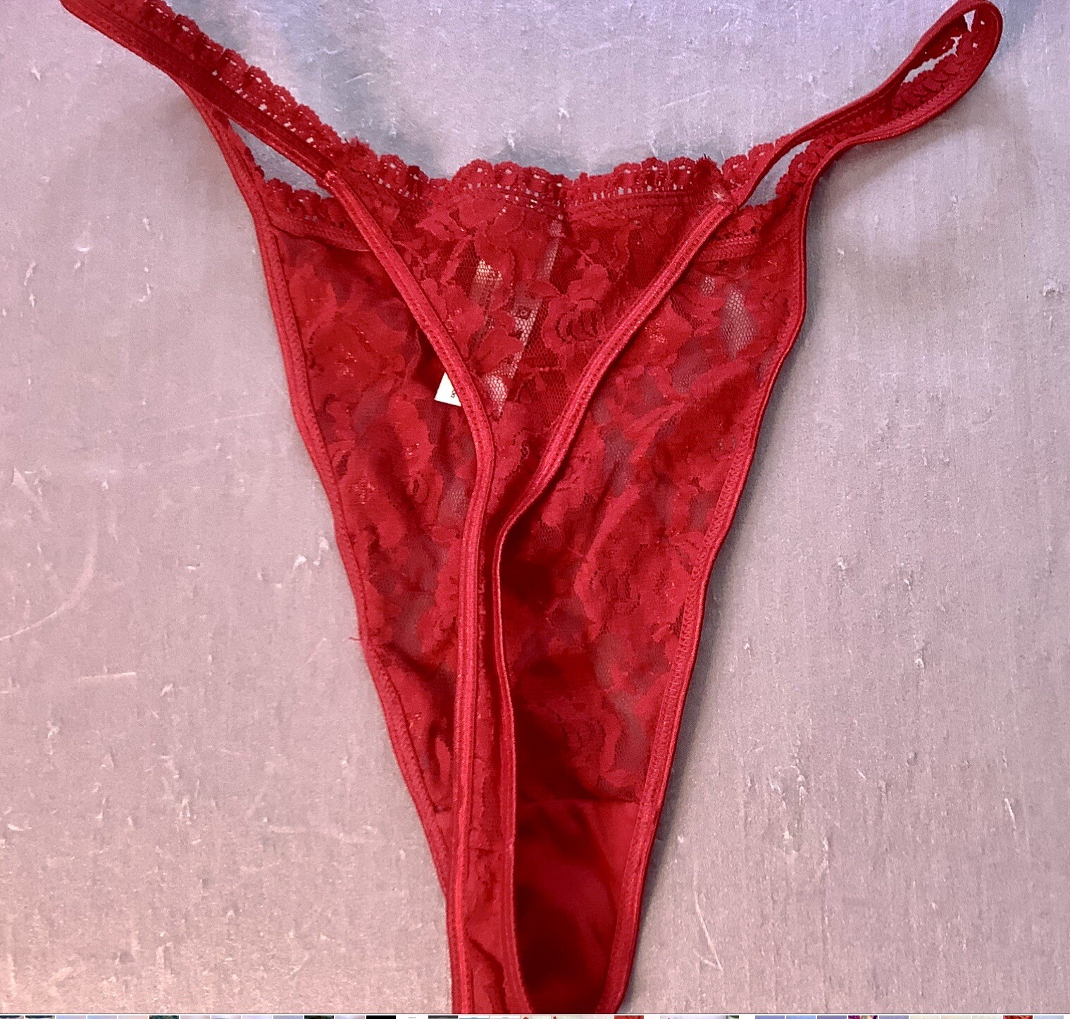 Women Vintage Panties Thongs Secret Treasures Size 7(L.) Red Fishnet Floral