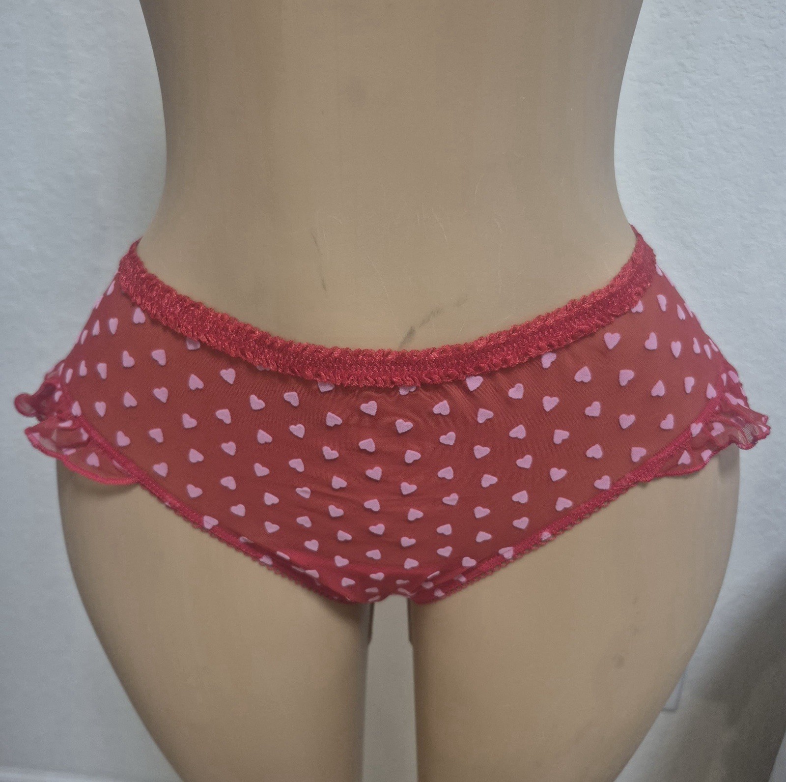 Victoria’s Secret Red Heart Print Mesh Cheeky Panty XL NWT