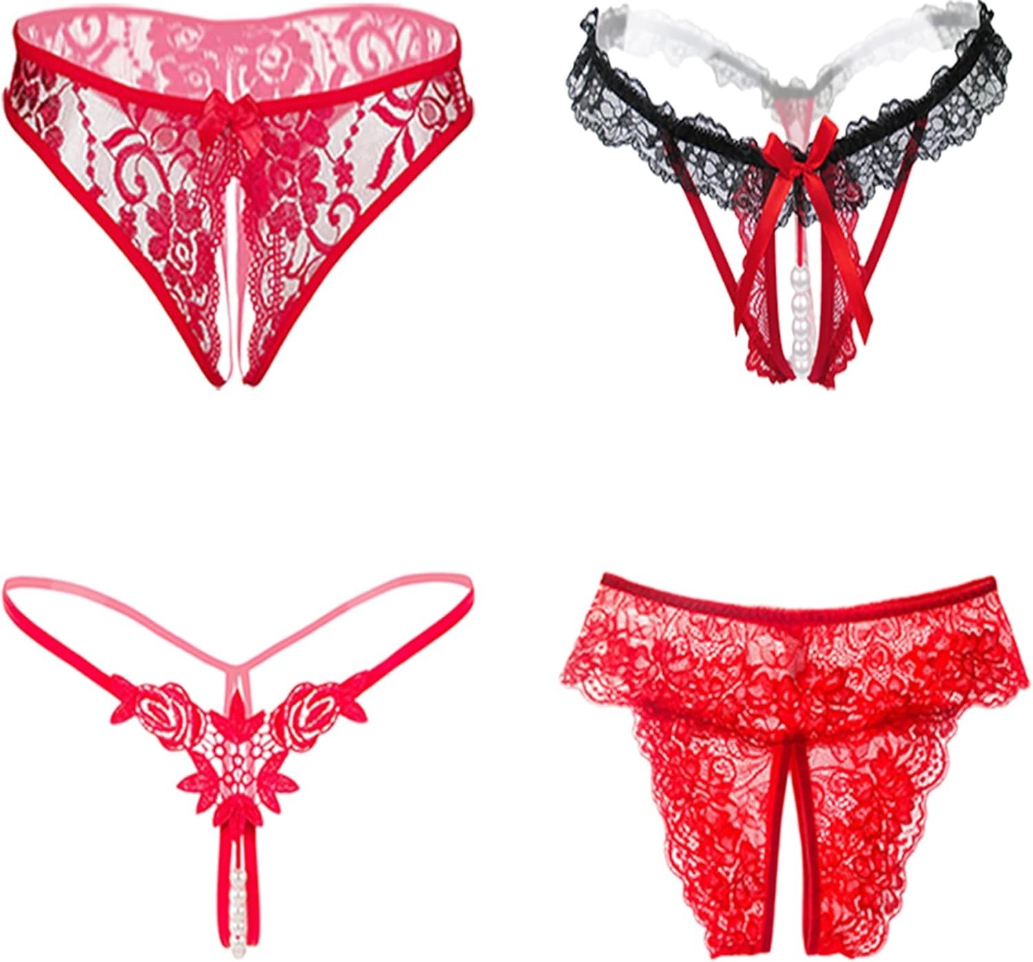 Lace Thong G-String Panties with Pearl Ball
