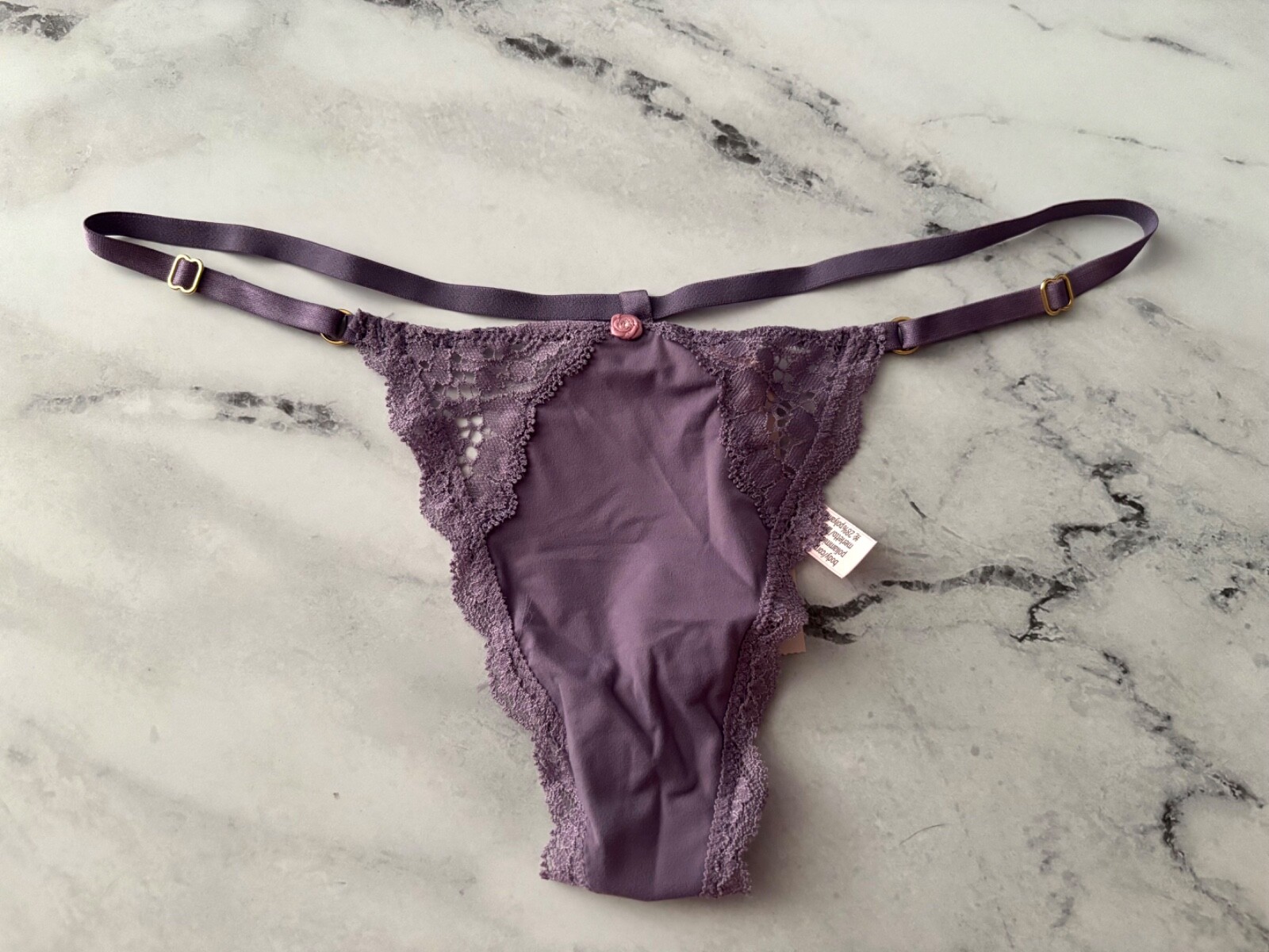 Victoria’s Secret V String Panty Smooth Soft Lace Adjustable Purple M L XL 2XL