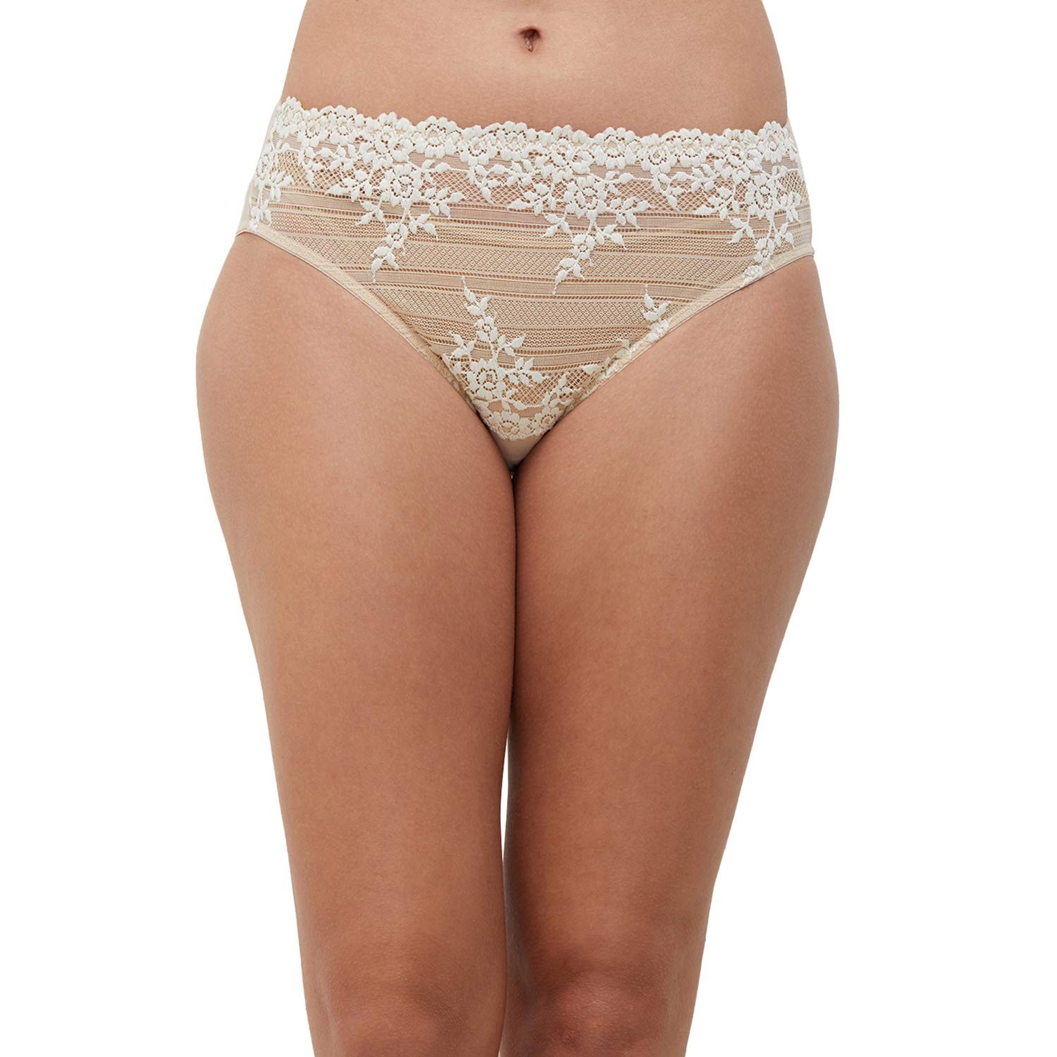 Wacoal Women’s Embrace Lace Hi-Cut Brief Panty, Nude/Ivory, Small