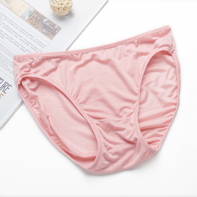 5 Pairs Lady 100% Silk Panties Underwear Briefs Lingerie Thin L-Waist Solid Soft