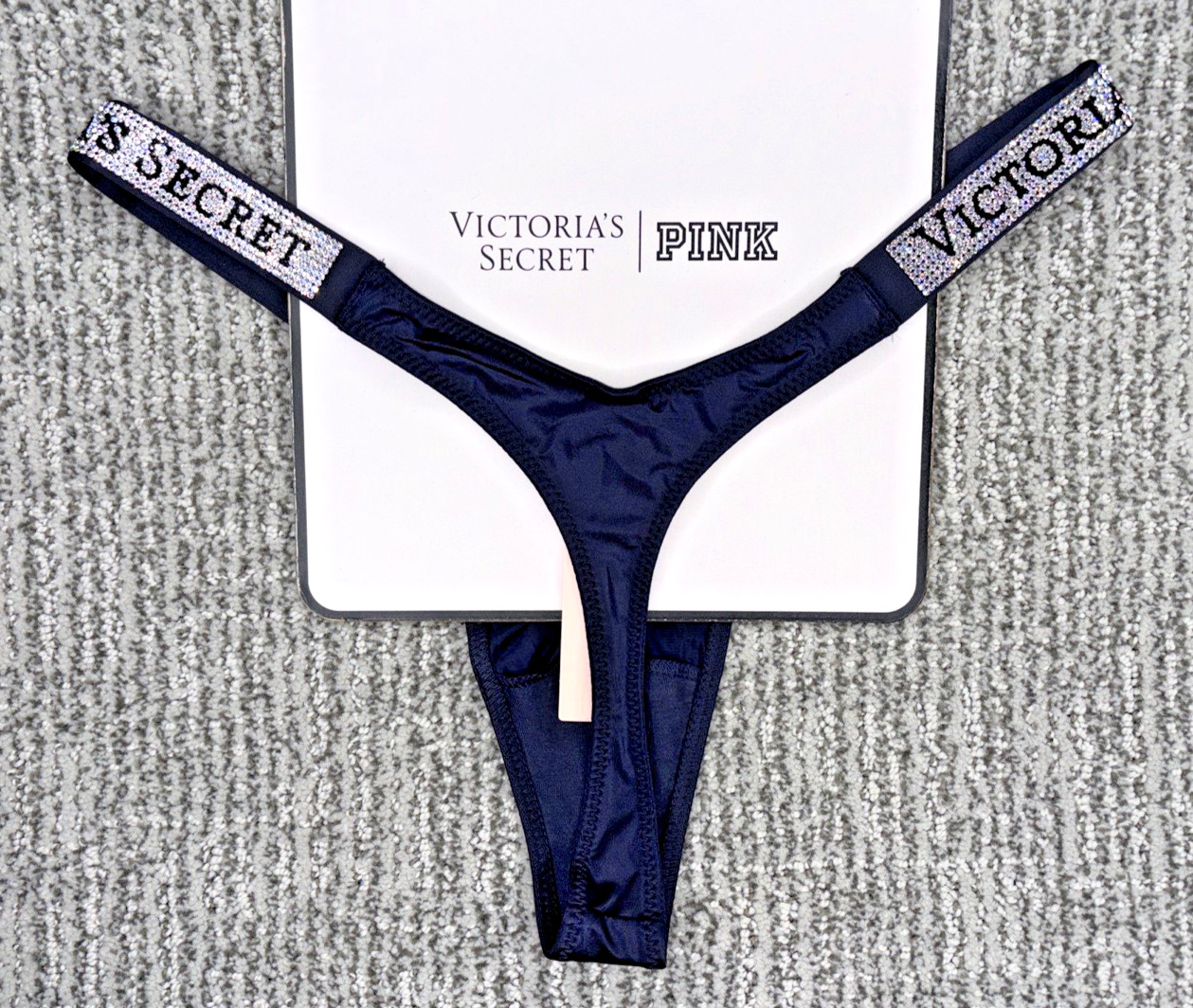 Victoria’s Secret Very Sexy NWT Large Blue Spellout Shine Strap Thong Panty