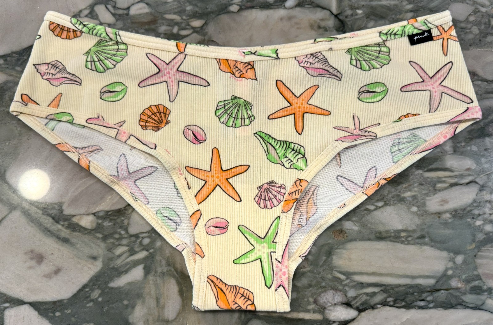 NEW Victoria Secret PINK Ribbed Cotton Cheeky – Ivory Seashells – XL or XXL