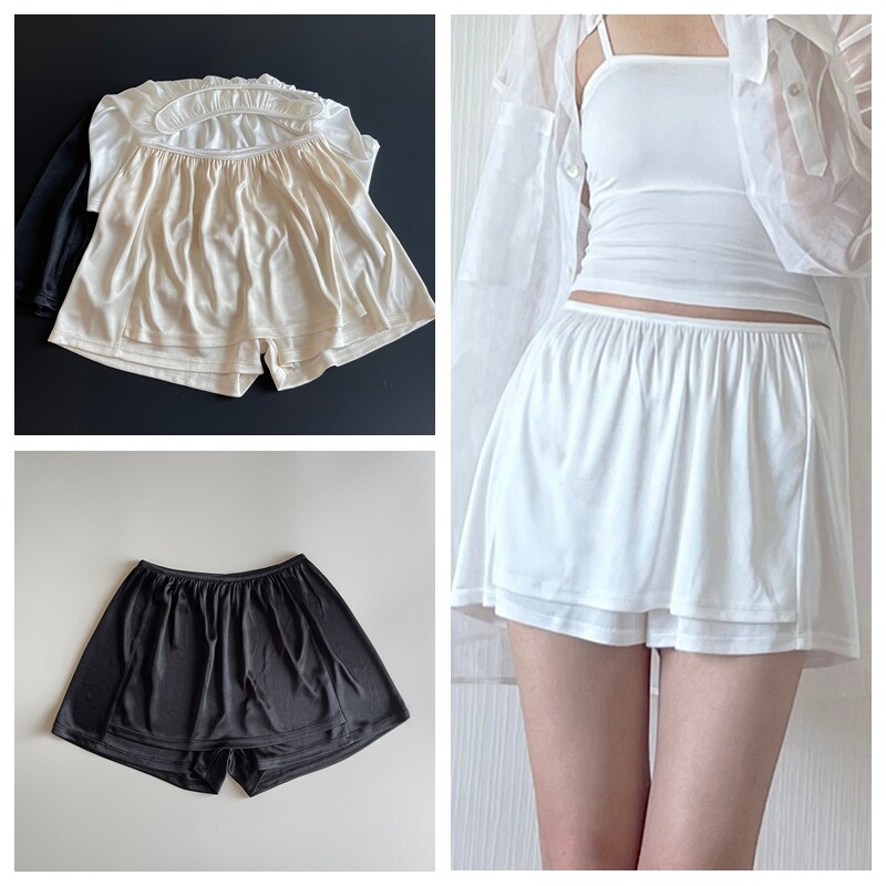 Lady Satin Faux Silk Shorts Underwear Safety Petticoat Seamless Culottes Soft