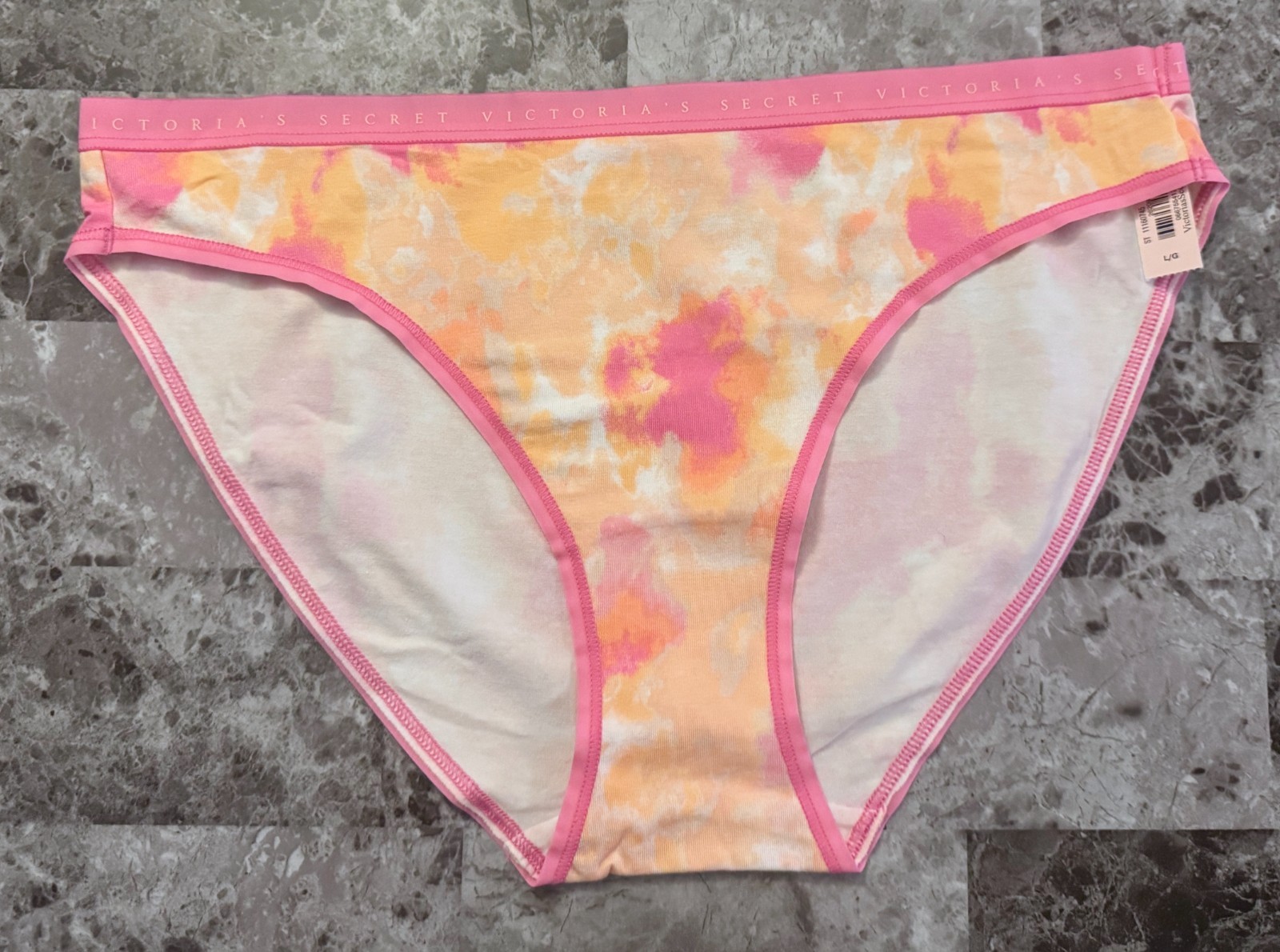 NWT VICTORIA’S SECRET L PINK PEACH TIE DYE LIGHTWEIGHT WAISTBAND BIKINI PANTIES