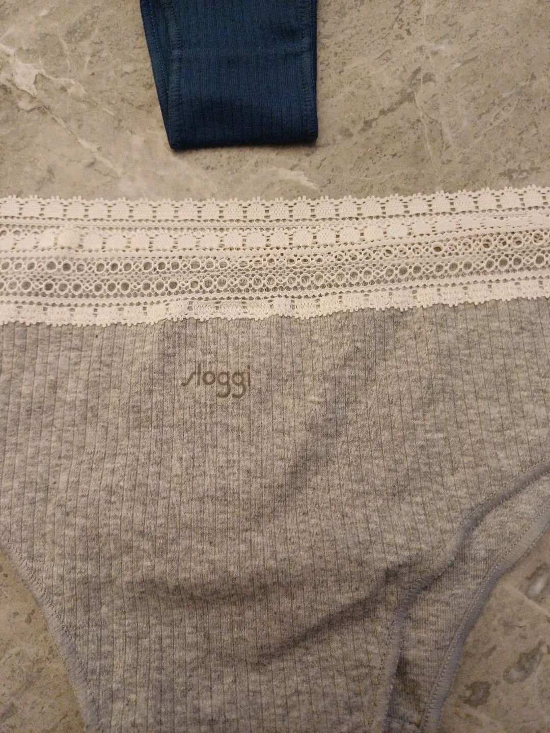 SLOGGI 2pk GO Ribbed Brazillian Knickers Size L GREY BLUE