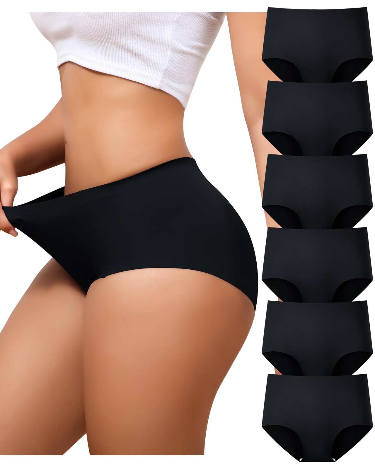 Women’s High Waisted Seamless Underwear No Show Full Coverage Briefs Stretchy…