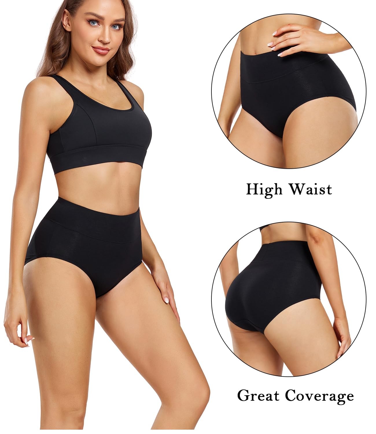 wirarpa Women’s Black Grey Cotton Underwear High Waisted Ladies Panties 4PK-M
