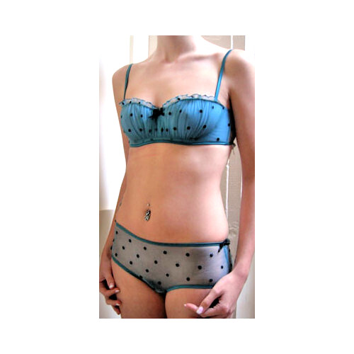 Valentino Intimate Teal Mesh Black Spot Sheer Boyshort XL
