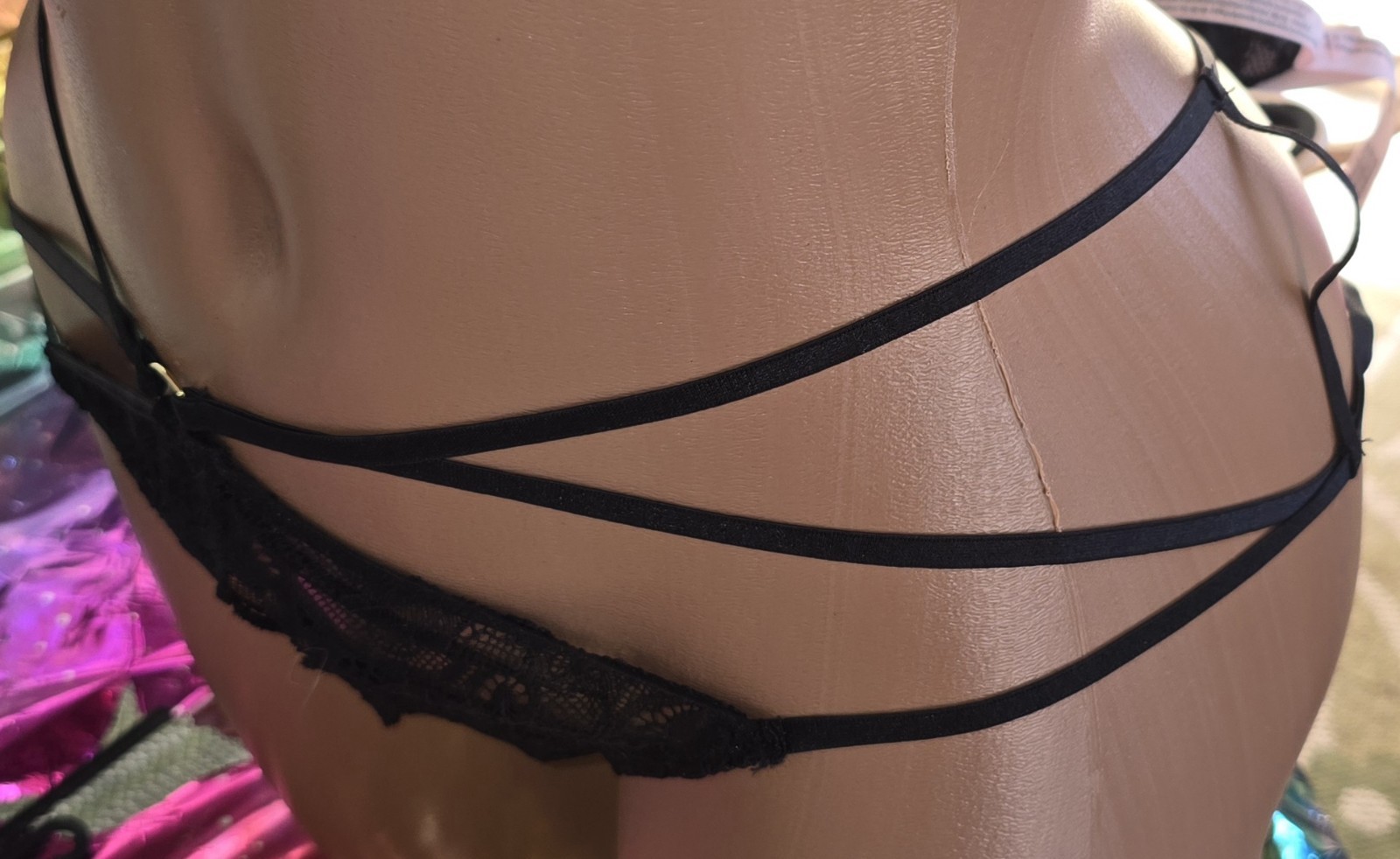 Victorias secret XL Luxe Embroidered ❤️ Open Crotch Black Lace Strappy Panty