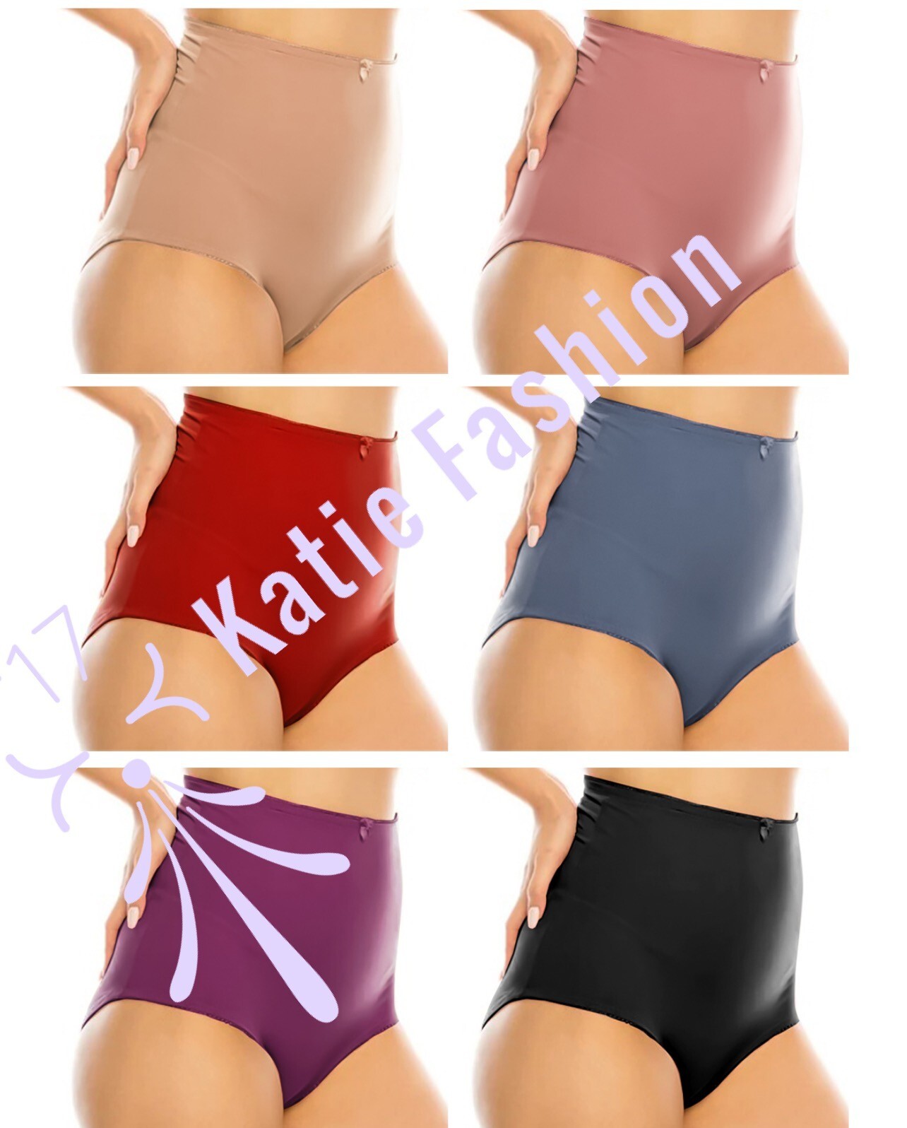 6 pk Women Full Coverage High Waist Light Tummy Control Satin Girdle Panty 2X-5X