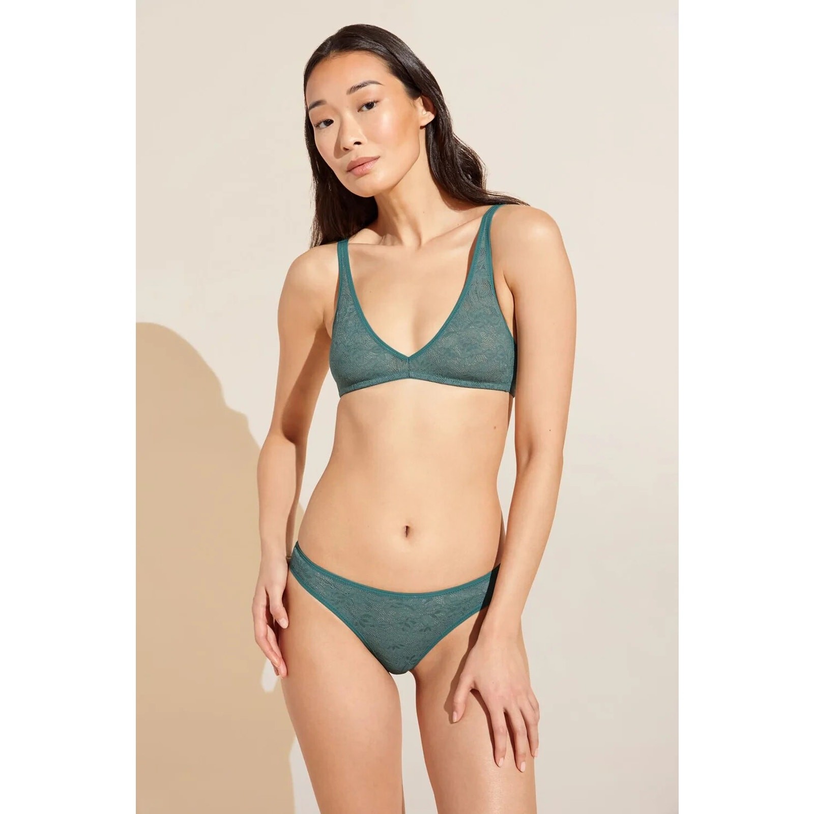 Eberjey Womens Soft Stretch Thong Panty Mid Rise Elastic Trim Agave Size XL NWT
