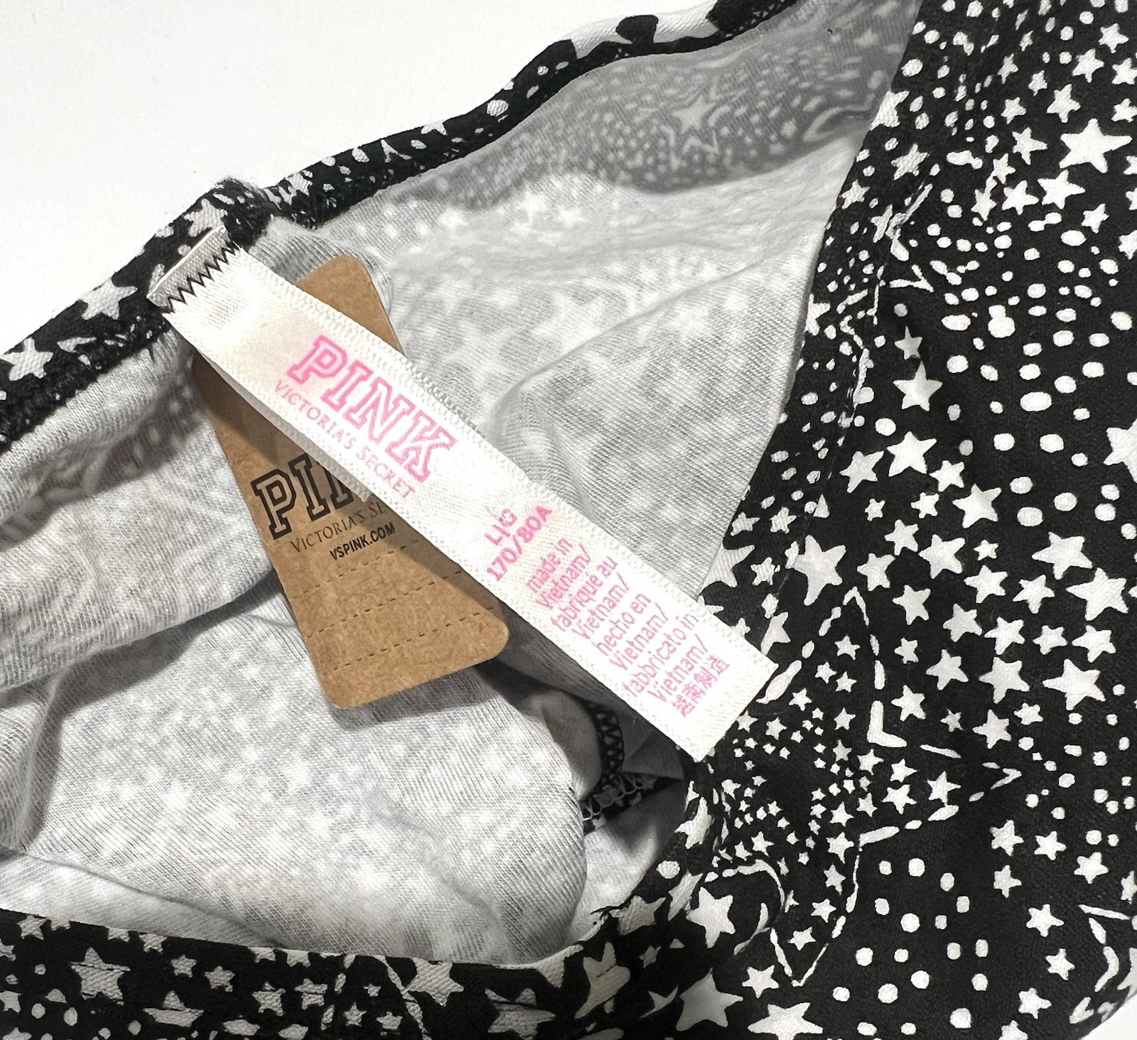 NWT Victorias Secret PINK Black & White Stars Cheekster Panties Size Large