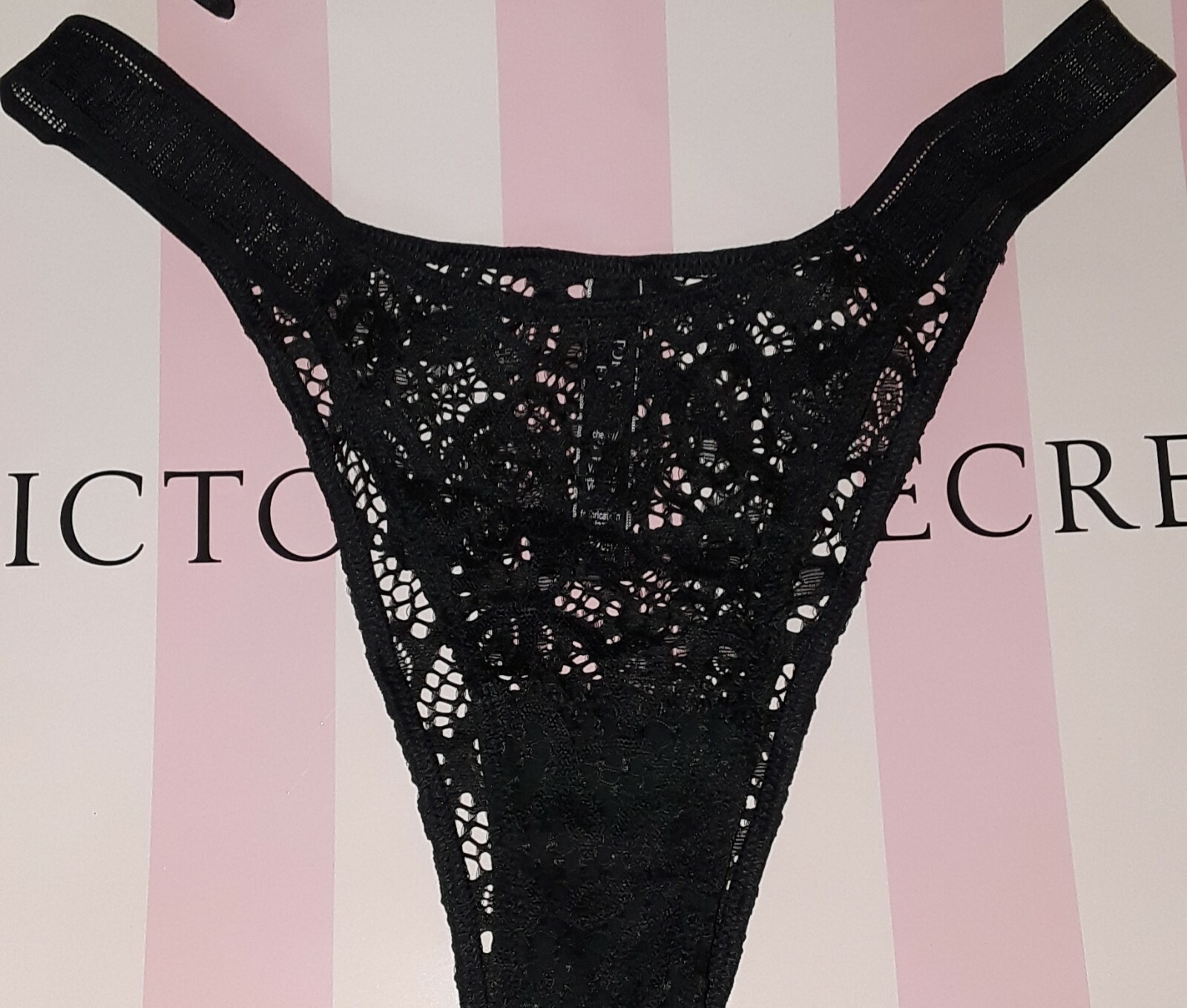 New VS Very Sexy logo & lace Brazilian Panty Size small black