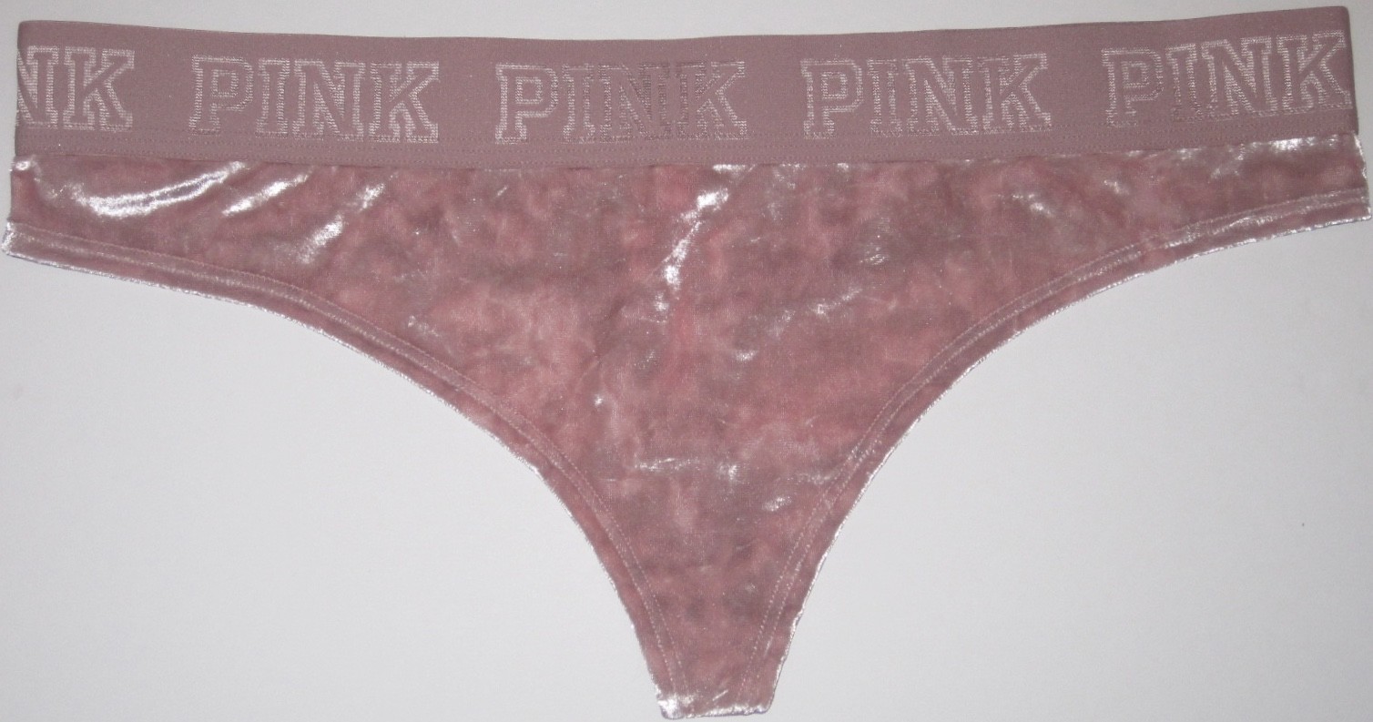 VICTORIA’S SECRET PINK SMALL MAUVE CRUSHED VELVET VELOUR MESH RARE THONG PANTIES