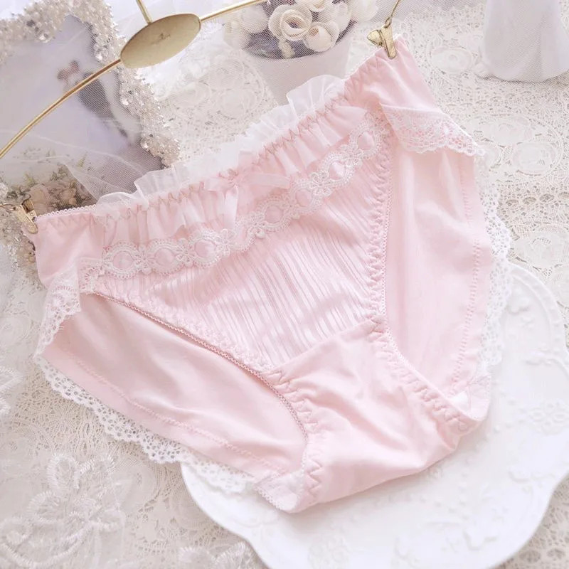 Low Rise Panties Lace Embroidery Sheer Ruffle Seamless Soft Underwear Briefs