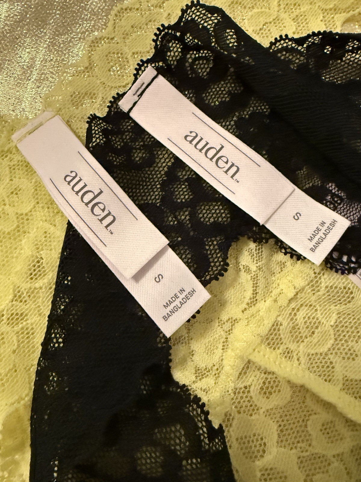 NWT 7 Pack Auden Lace Stretchy Thong Panties Black Yellow Size Small (4-6)