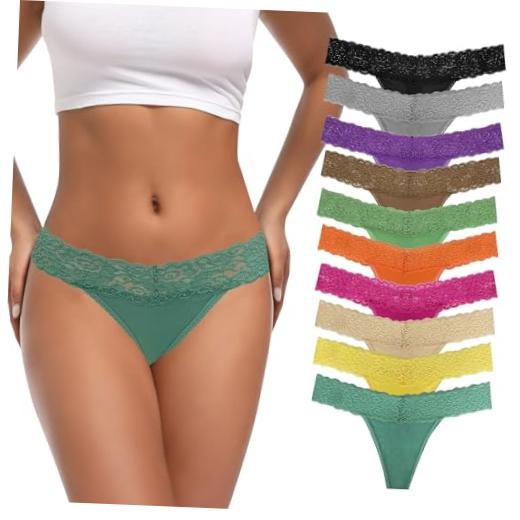 Lace Thongs for Women Sexy Thong X-Large 10pcs Cotton Lace Thongs-multicolor