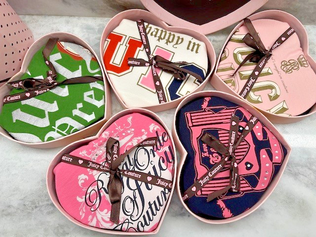 RARE! Y2K Juicy Couture 5‑Piece Boyshort Panty Gift Set • NIB • Pink Heart Box-S