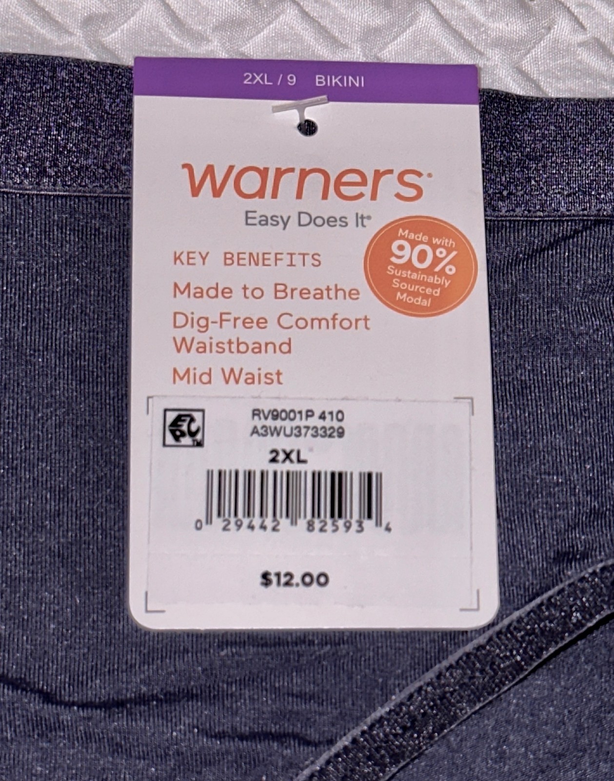 WARNERS Easy Does It Modal Dark Blue Bikini Panty NEW Womens Sz XL 8 2XL 9