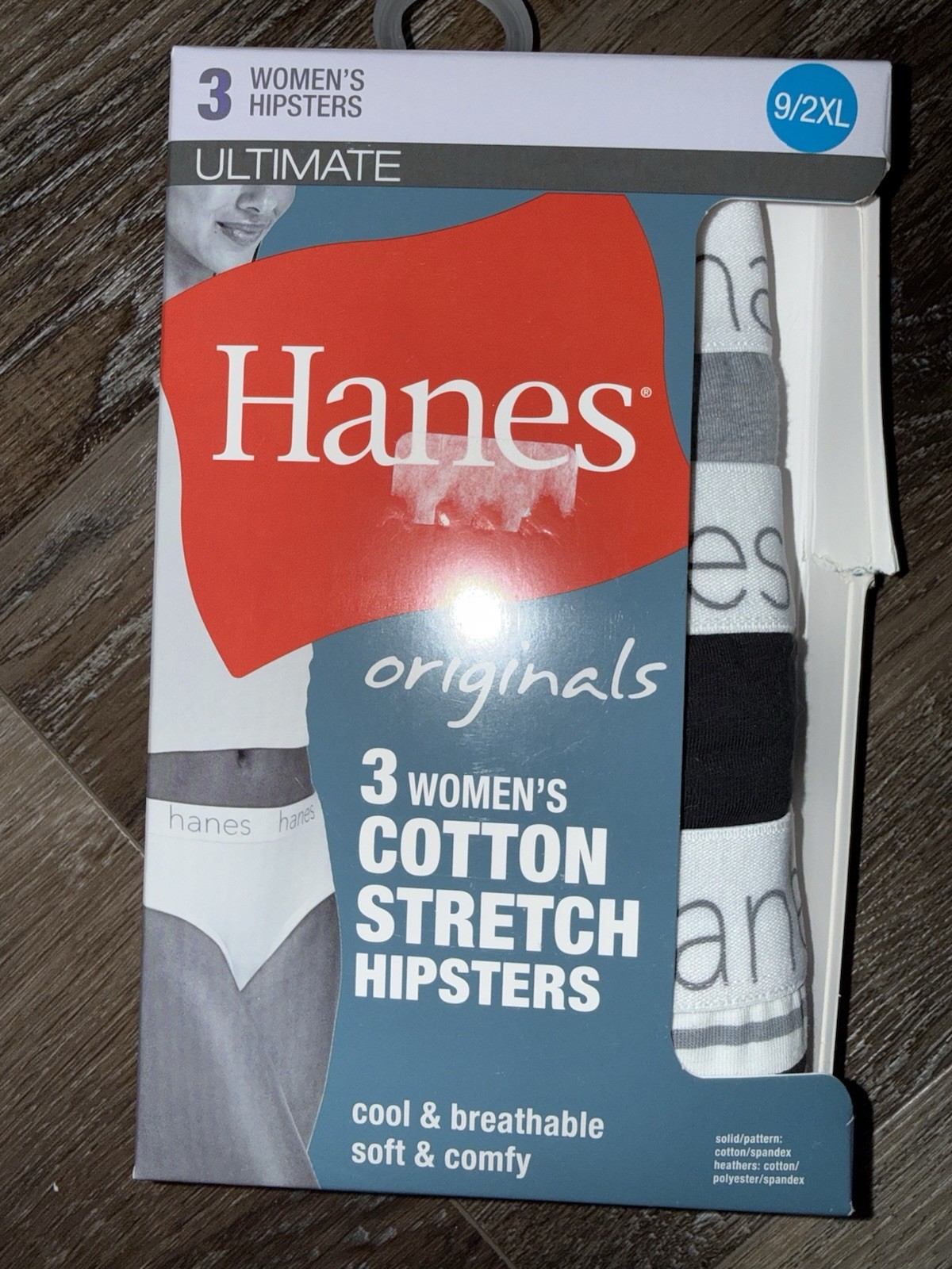 Hanes Ultimate 3-Pair Women Hipster Underwear Panties Cotton Blend Originals 2XL