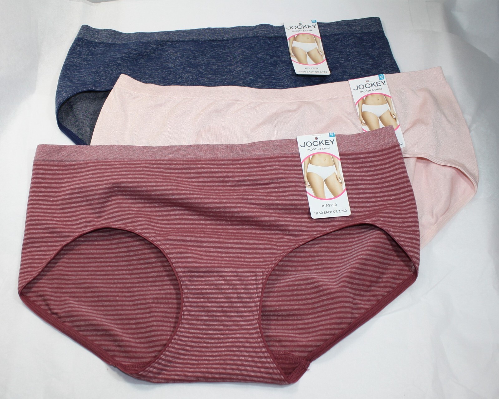 New set/3 JOCKEY SMOOTH & SHINE HIPSTER 2187 seamfree BLUE BLUSH ROSE STRIPE 2XL