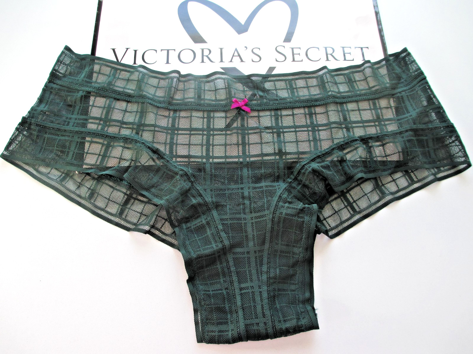 VICTORIA’S SECRET Cheeky Panty S M L XL Dark Green NWT Lace VS Plaid