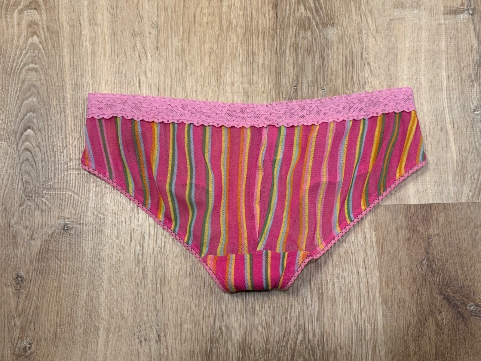 Y2K 2004 Victorias Secret PINK Micro Mesh Pink Striped Lace Trimmed Underwear ML