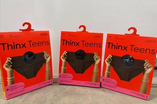 *3 PACK* Thinx Teens Briefs Leakproof Period Underwear, Size M/11-12