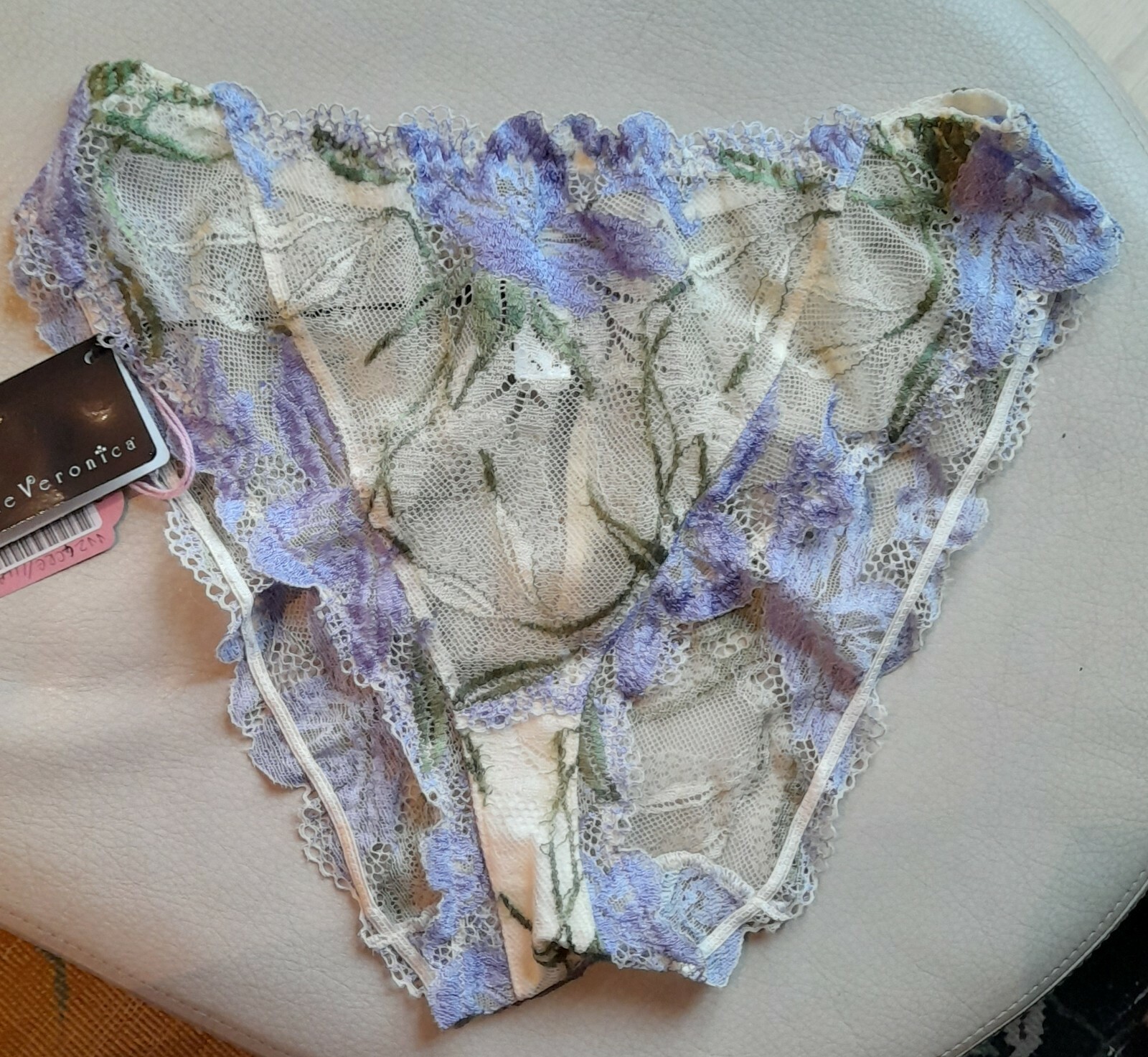 Verde Veronica Cream/Green/Lilac Floral Lace High Leg Brief