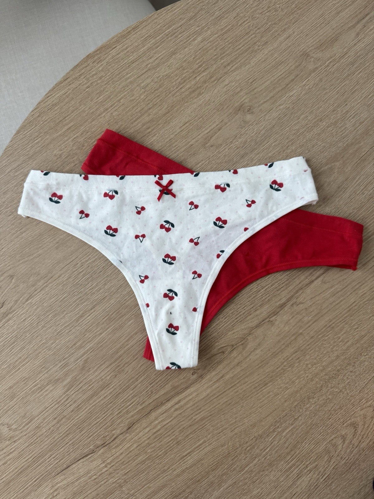 Set of Two Cotton Thongs for Women Size Small Red And White/cherry NEW No Tag