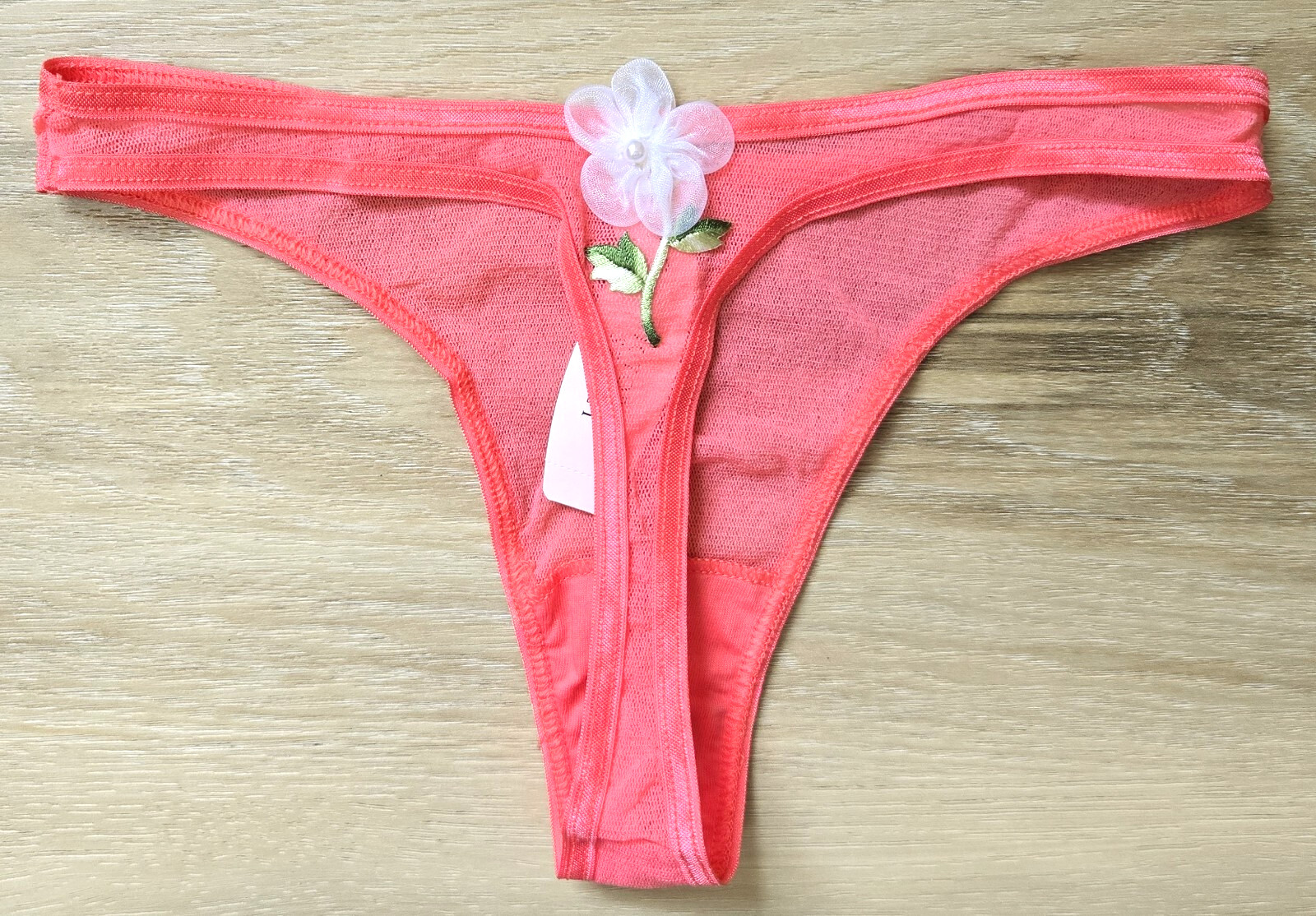 NWT Vintage Y2K Victoria’s Secret Coral Sheer Nylon Mesh Thong String Panty S