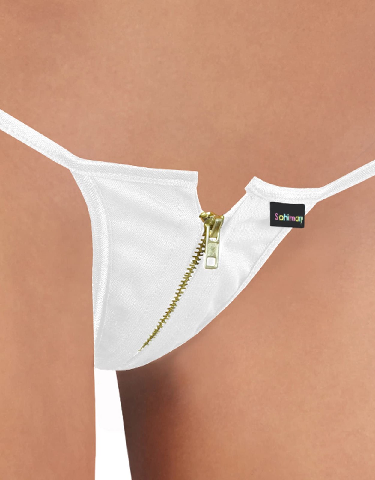 446 women’s mini zipper string thong XS S M 32 34 36 38 white