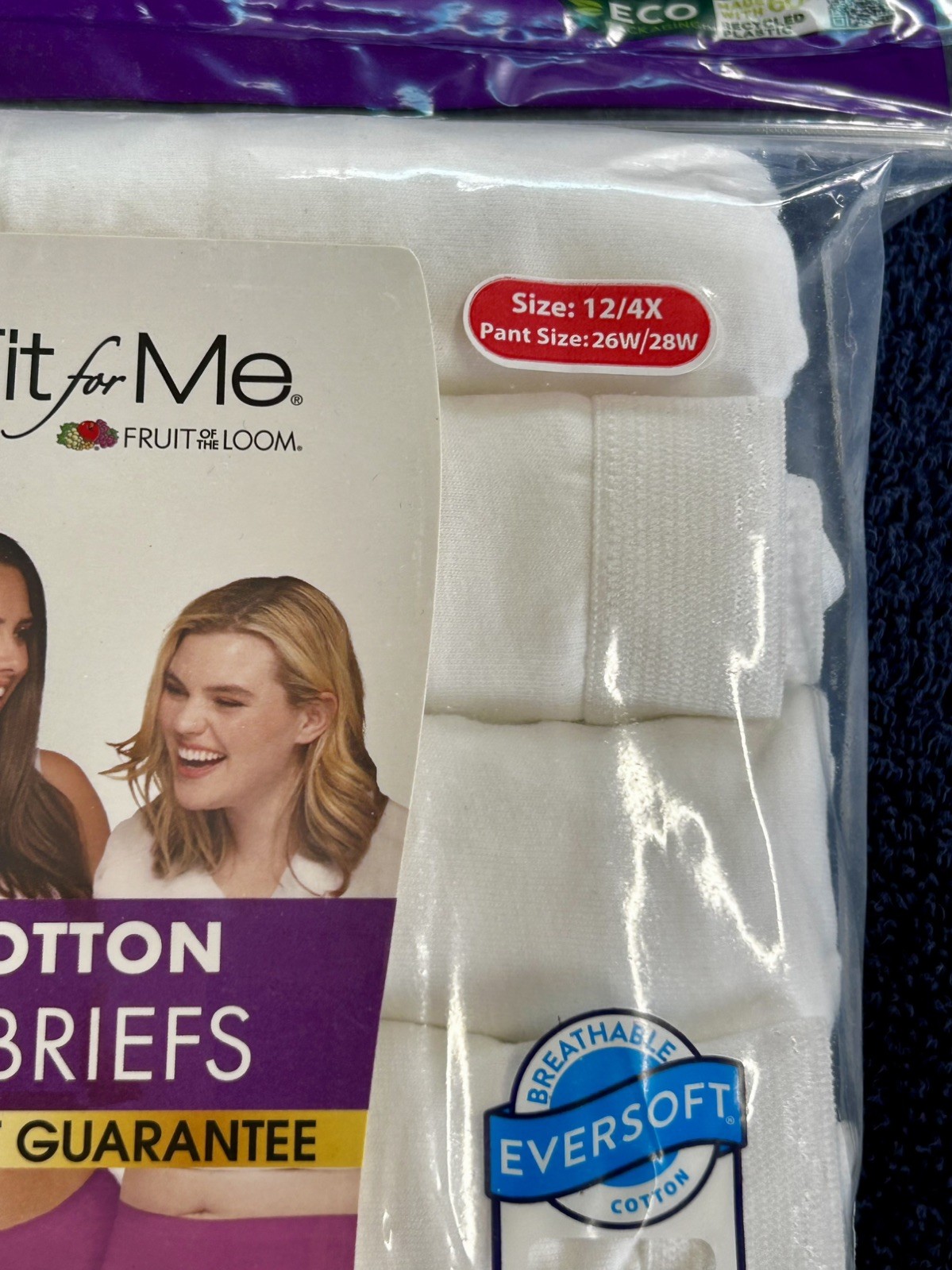 6 Pack Fruit of The Loom Women’s Fit For Me White 100% Cotton Briefs Size 12/4X