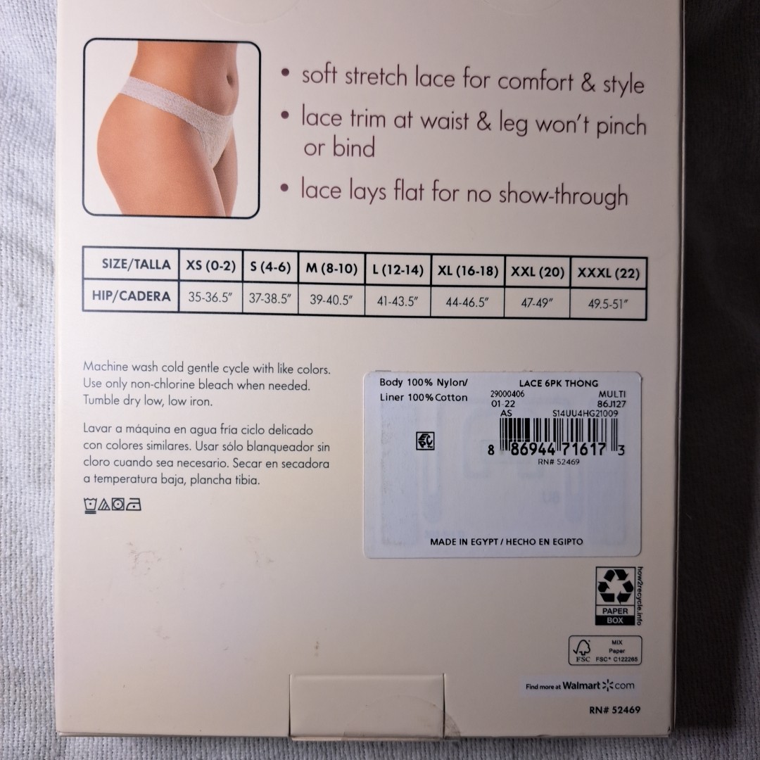 Secret Treasures Multi Colored Lace Thong Panties 6 Pack Sz XXL 20 Womens NEW