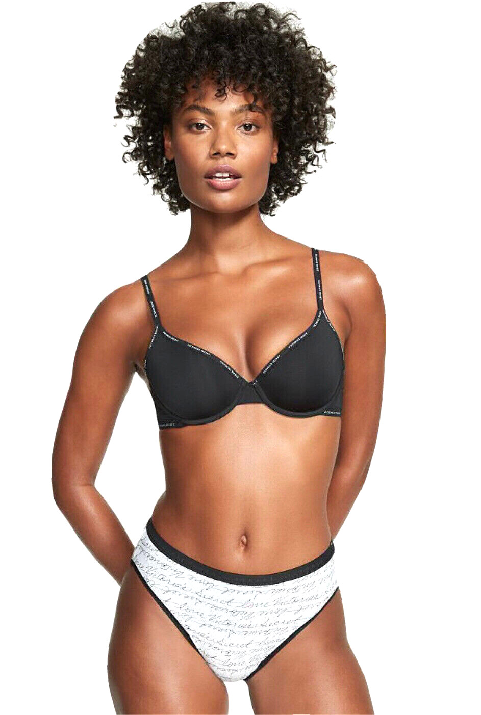 NWT VICTORIA’S SECRET STRETCH COTTON HIGH-LEG BRIEF PANTY GRAPHIC SIG WHT/BLK XL