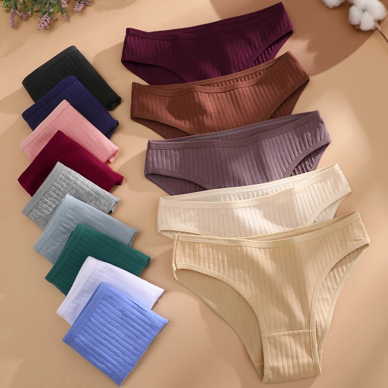 7PCS Women’s Seamless Cotton Panties Low Rise Stripe Comfortable Lingerie