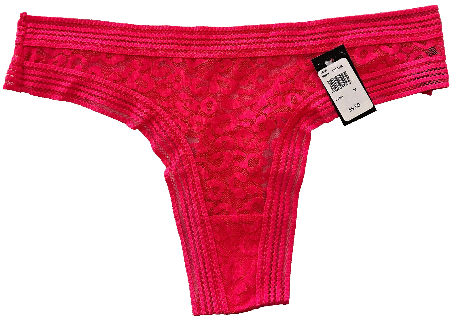 NWT Frederick’s Of Hollywood Demi Leopard Mesh Raspberry Thong Medium X37-1748