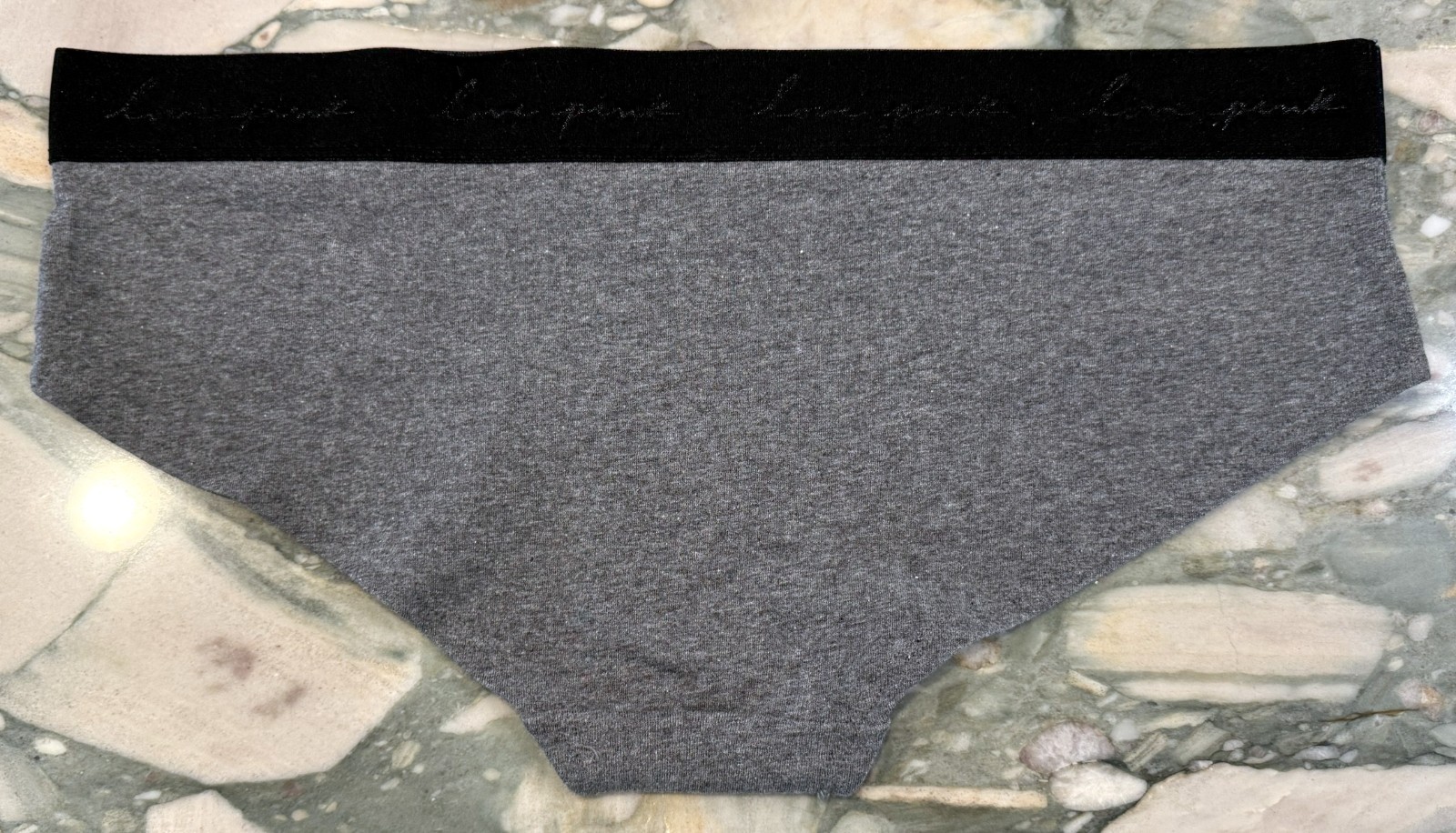 NEW Victoria Secret PINK Cotton Logo Hipster Panty Gray & Black Waist XL or XXL