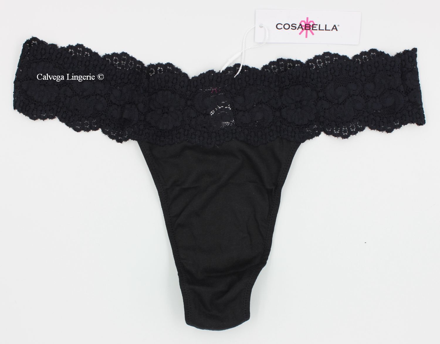 NWT COSABELLA EVERZ03ZL “Ever” Cotton / Lace Thong, Black, Italy