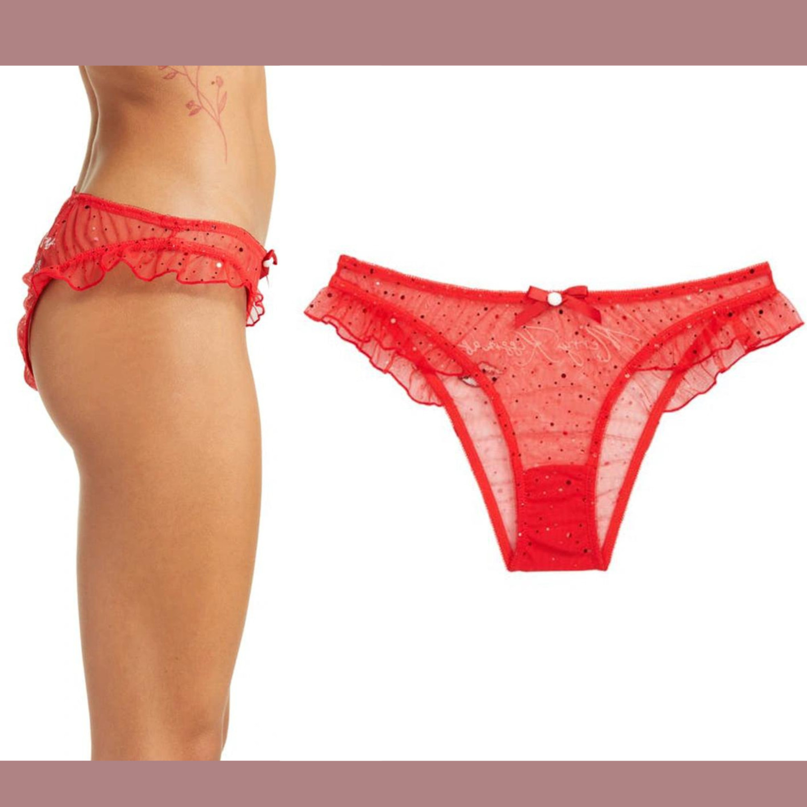 NEW ANN SUMMERS [ XS 0-2 ] Merry Kissmas Ruffle Mesh Panties In Red #T1634