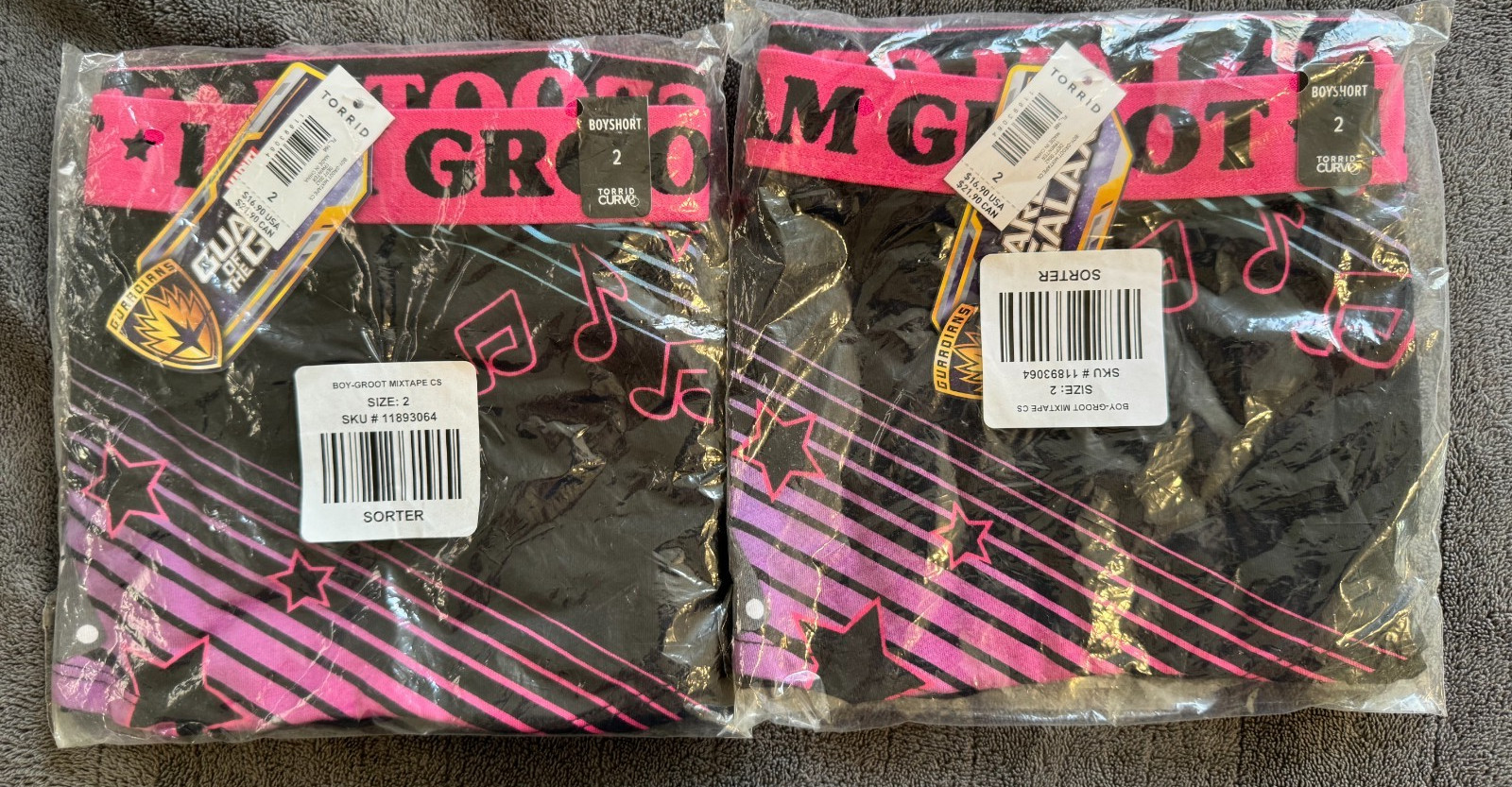 New Lot Of 2 Guardians Of The Galaxy Womens Boy Shorts Panty Groot Size 2X Pink