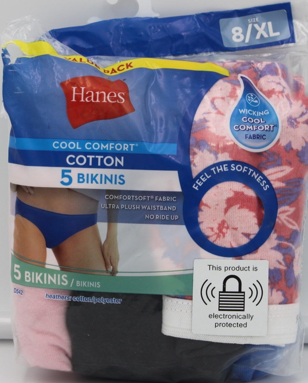 Hanes Cool Comfort Cotton 5 Pack Bikinis Womens 8/XL Tagless Moisture Wicking