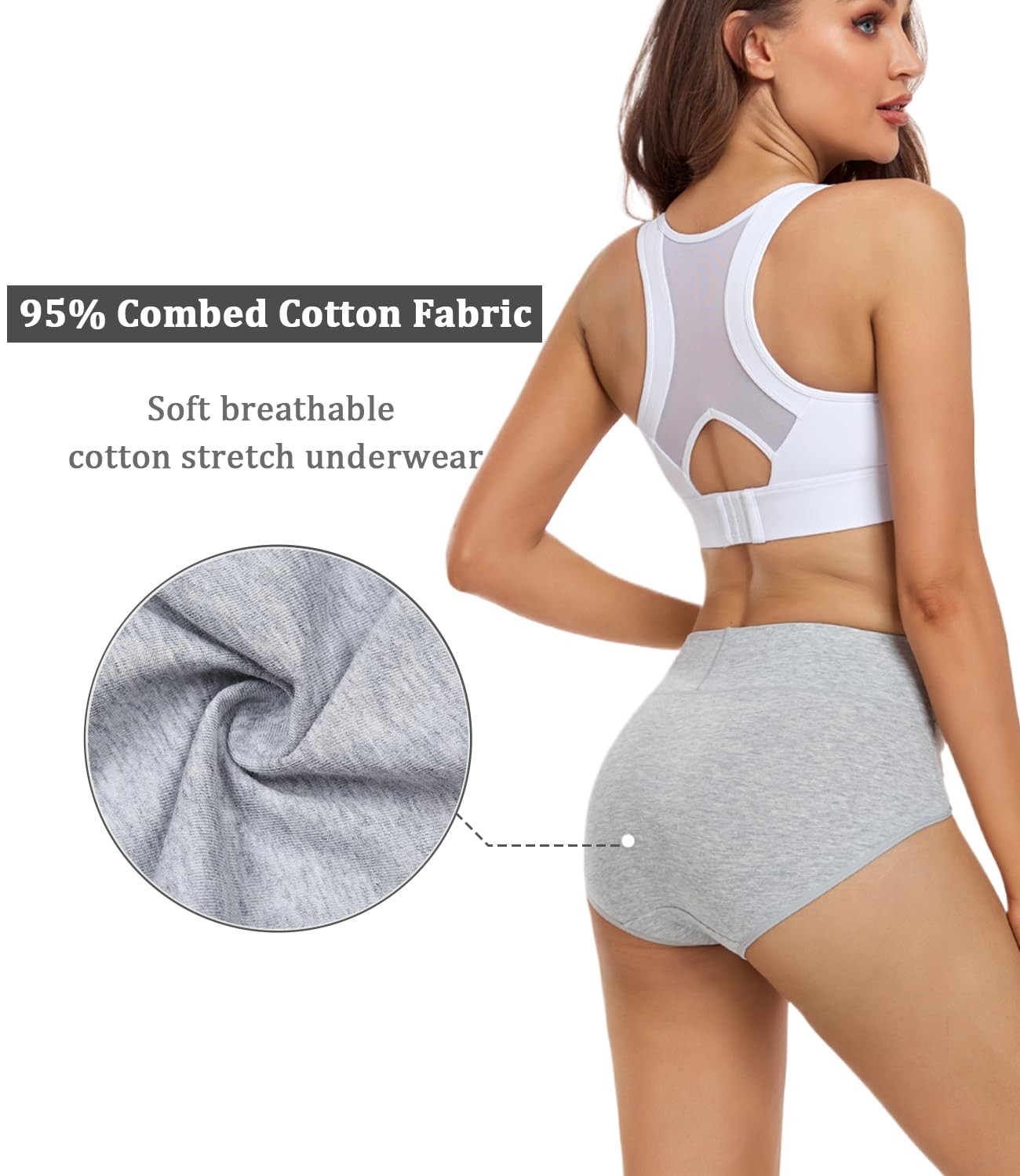 wirarpa Women’s Black Grey Cotton Underwear High Waisted Ladies Panties 4PK-M