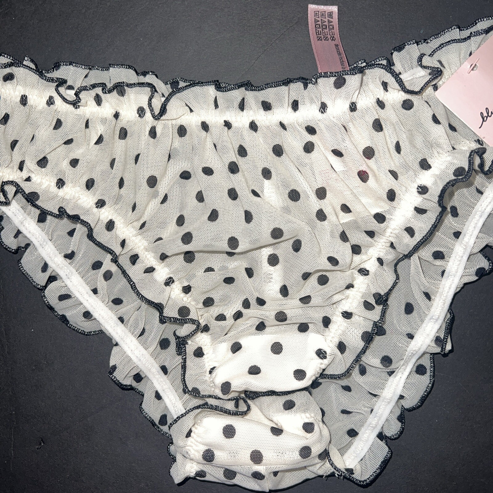 Victoria’s Secret PINK M ruffle PANTY LOT navy BLUE WHITE RED HEY HAPPY BLUSH